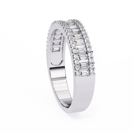 Triple Row Baguette & Round Diamond Wide Band Ring in 925 Silver, 10K/14K Gold (Rose/White/Yellow), & Platinum – Finora Jewelry
