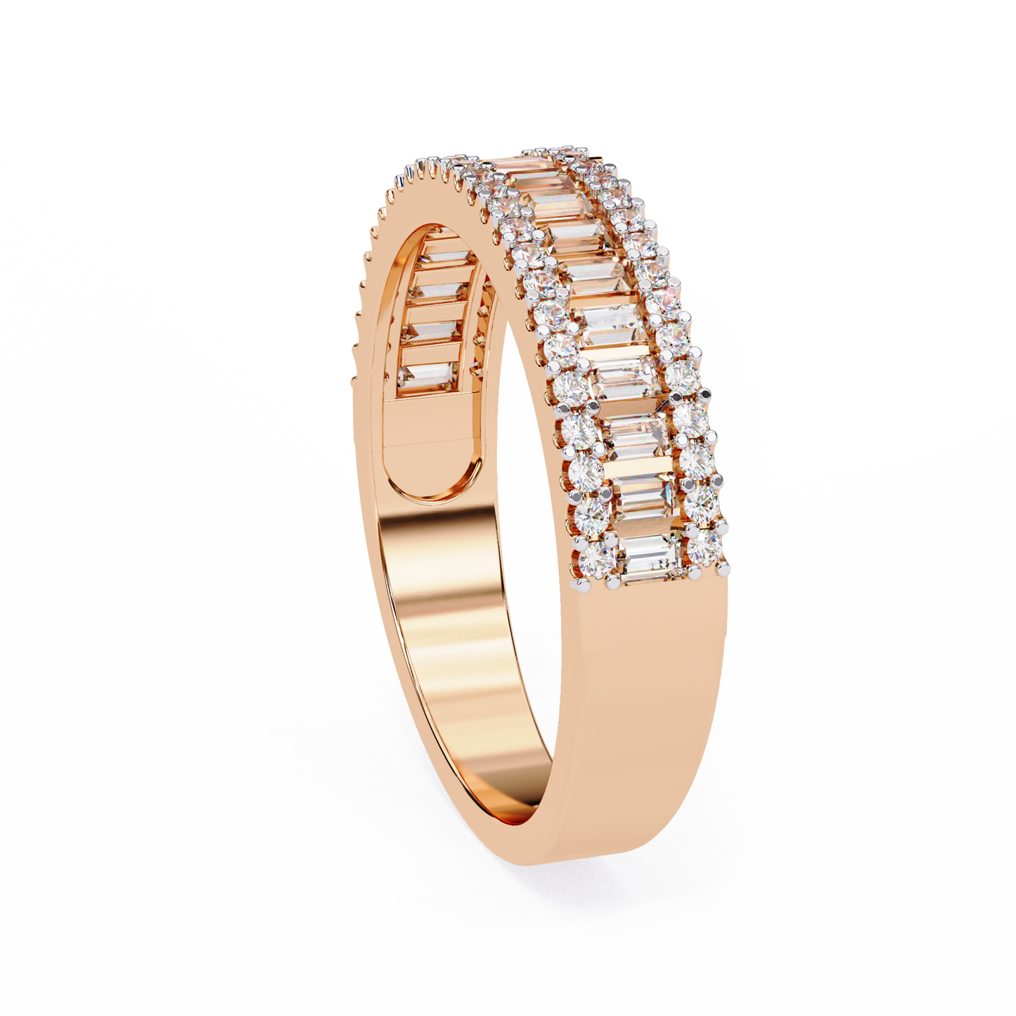 triple row baguette & round diamond wide band ring in 925 silver, 10k/14k gold (rose/white/yellow), & platinum – finora jewelry