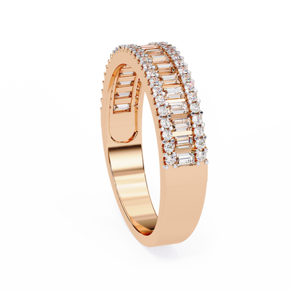 Triple Row Baguette & Round Diamond Wide Band Ring in 925 Silver, 10K/14K Gold (Rose/White/Yellow), & Platinum – Finora Jewelry