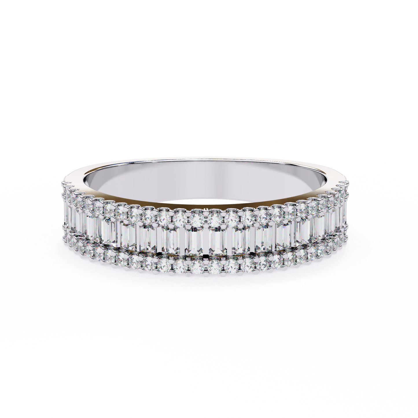 triple row baguette & round diamond wide band ring in 925 silver, 10k/14k gold (rose/white/yellow), & platinum – finora jewelry