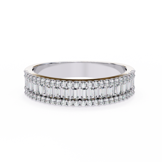 Triple Row Baguette & Round Diamond Wide Band Ring in 925 Silver, 10K/14K Gold (Rose/White/Yellow), & Platinum – Finora Jewelry