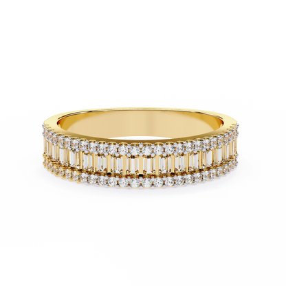 Triple Row Baguette & Round Diamond Wide Band Ring in 925 Silver, 10K/14K Gold (Rose/White/Yellow), & Platinum – Finora Jewelry