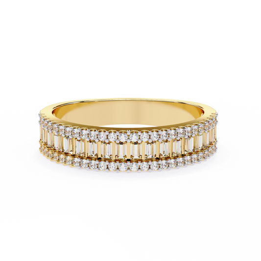 Triple Row Baguette & Round Diamond Wide Band Ring in 925 Silver, 10K/14K Gold (Rose/White/Yellow), & Platinum – Finora Jewelry