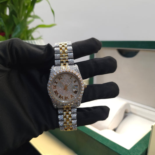 Men’s VVS Moissanite Watch | Jubilee Bracelet | 41MM | Bust Down | Yellow & White