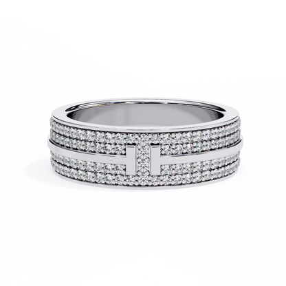 Modern Multi-Row Diamond Band with Geometric Center Bar – Available in 925 Silver, 10K/14K Rose, White & Yellow Gold, or Platinum – Finora Jewelry