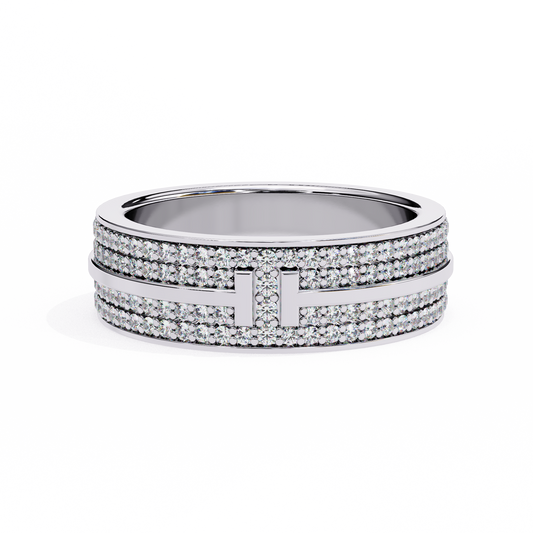 Modern Multi-Row Diamond Band with Geometric Center Bar – Available in 925 Silver, 10K/14K Rose, White & Yellow Gold, or Platinum – Finora Jewelry