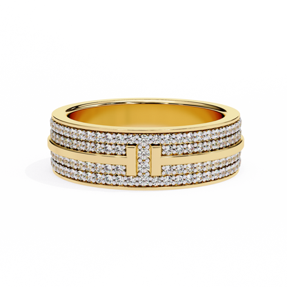 Modern Multi-Row Diamond Band with Geometric Center Bar – Available in 925 Silver, 10K/14K Rose, White & Yellow Gold, or Platinum – Finora Jewelry