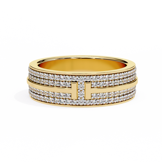 Modern Multi-Row Diamond Band with Geometric Center Bar – Available in 925 Silver, 10K/14K Rose, White & Yellow Gold, or Platinum – Finora Jewelry