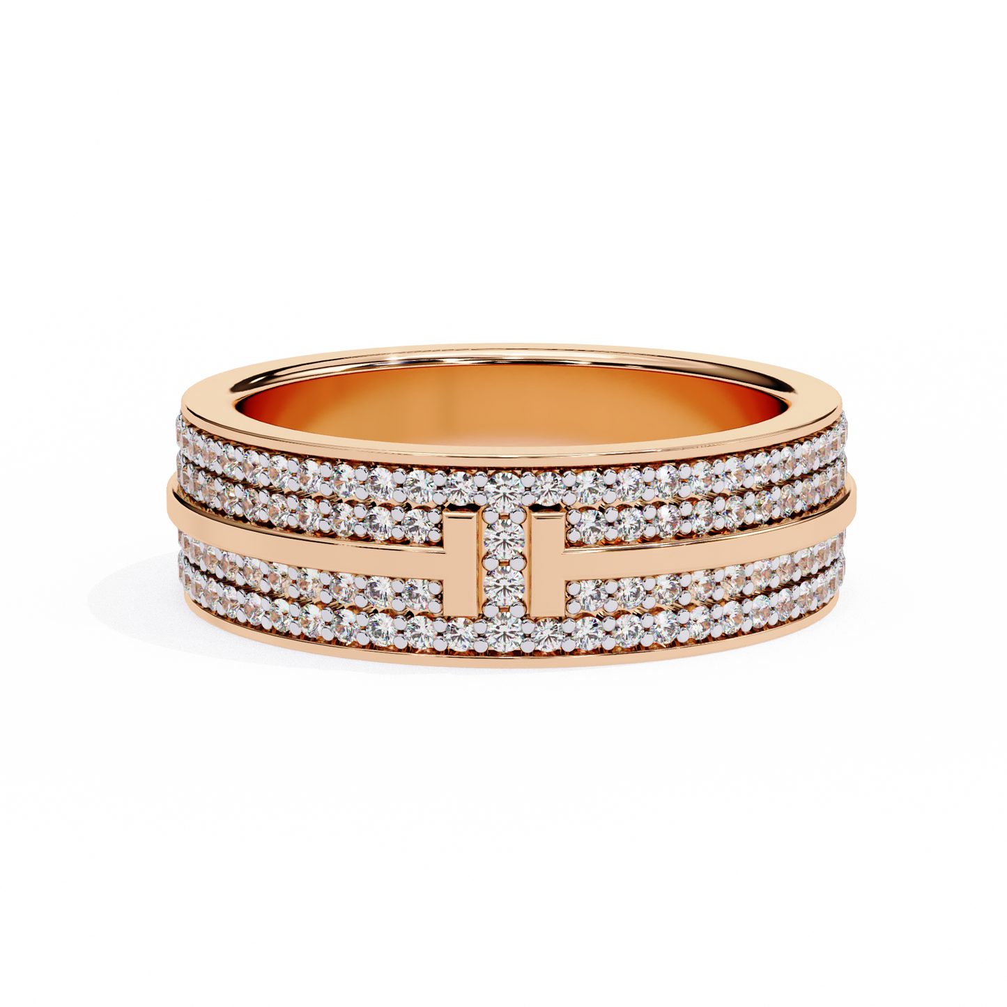 modern multi-row diamond band with geometric center bar – available in 925 silver, 10k/14k rose, white & yellow gold, or platinum – finora jewelry