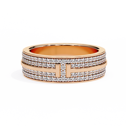 Modern Multi-Row Diamond Band with Geometric Center Bar – Available in 925 Silver, 10K/14K Rose, White & Yellow Gold, or Platinum – Finora Jewelry