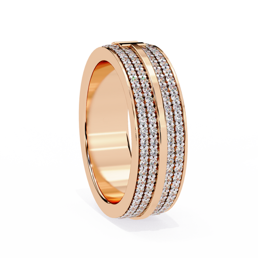 Modern Multi-Row Diamond Band with Geometric Center Bar – Available in 925 Silver, 10K/14K Rose, White & Yellow Gold, or Platinum – Finora Jewelry