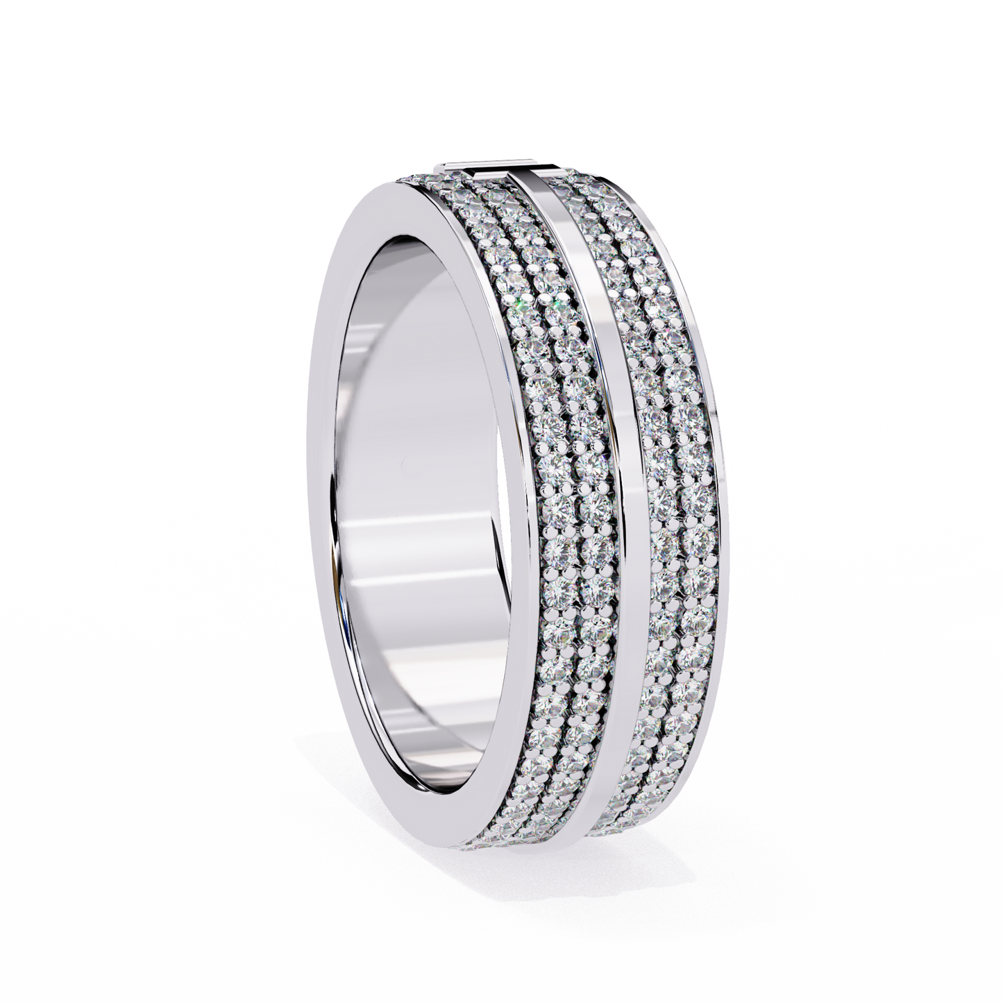 modern multi-row diamond band with geometric center bar – available in 925 silver, 10k/14k rose, white & yellow gold, or platinum – finora jewelry