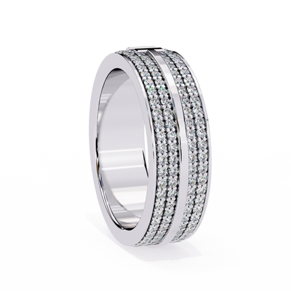 Modern Multi-Row Diamond Band with Geometric Center Bar – Available in 925 Silver, 10K/14K Rose, White & Yellow Gold, or Platinum – Finora Jewelry