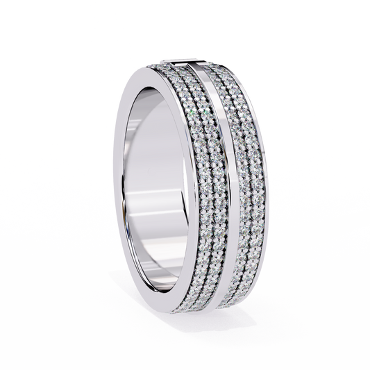 Modern Multi-Row Diamond Band with Geometric Center Bar – Available in 925 Silver, 10K/14K Rose, White & Yellow Gold, or Platinum – Finora Jewelry