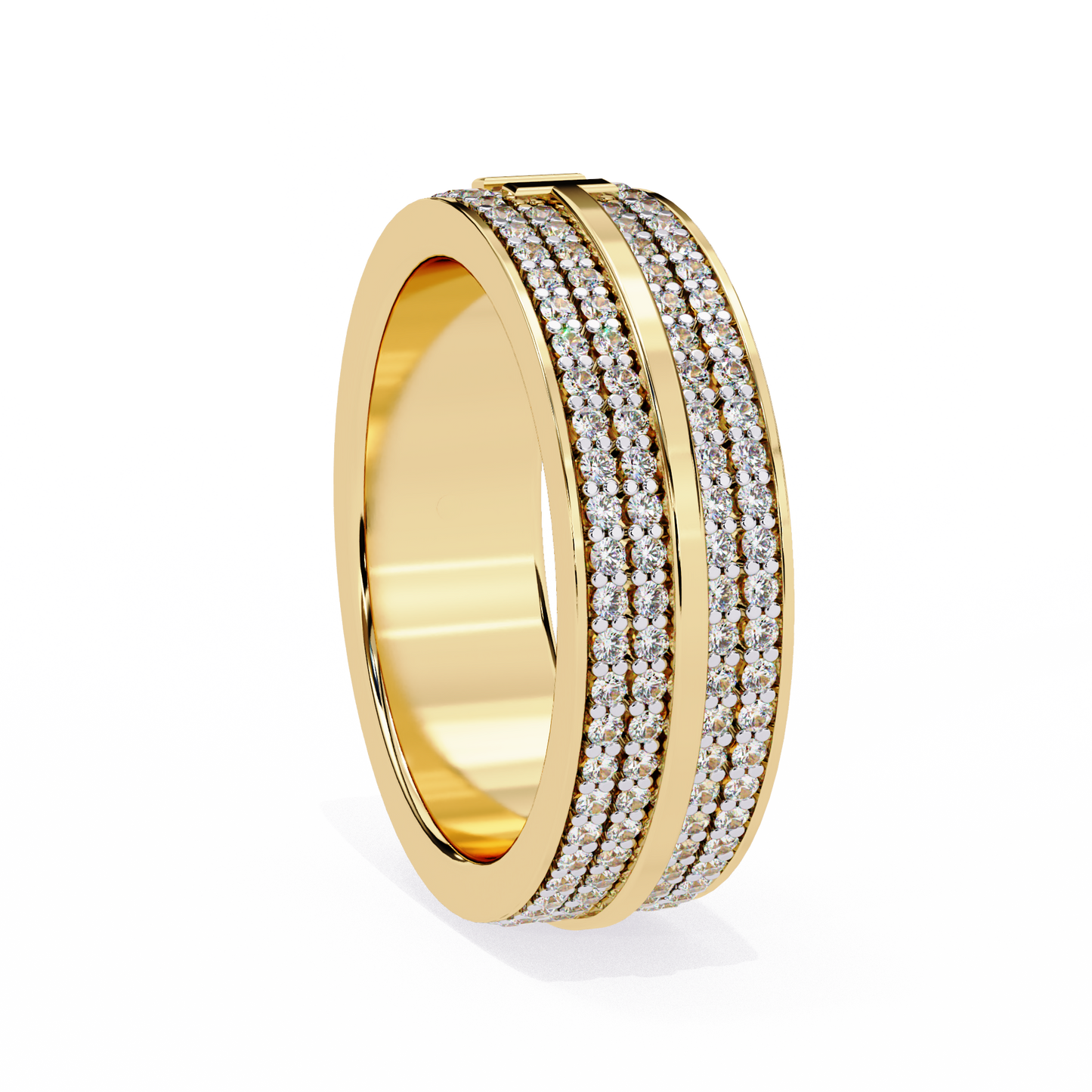 modern multi-row diamond band with geometric center bar – available in 925 silver, 10k/14k rose, white & yellow gold, or platinum – finora jewelry