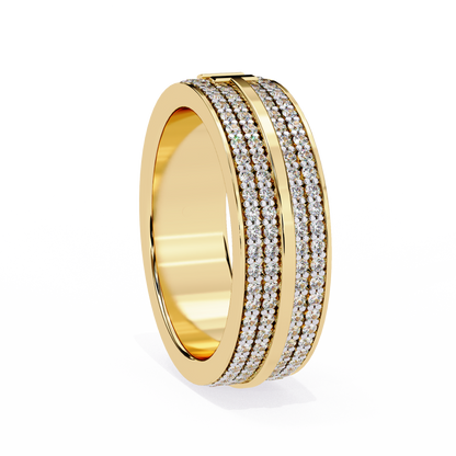 Modern Multi-Row Diamond Band with Geometric Center Bar – Available in 925 Silver, 10K/14K Rose, White & Yellow Gold, or Platinum – Finora Jewelry