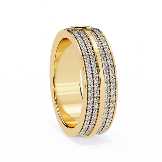 Modern Multi-Row Diamond Band with Geometric Center Bar – Available in 925 Silver, 10K/14K Rose, White & Yellow Gold, or Platinum – Finora Jewelry