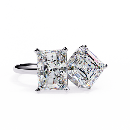 Two-Stone Emerald Square & Radiant Cut Diamond Open Ring in 925 Silver, 10K/14K Gold, or Platinum – Finora Jewelry