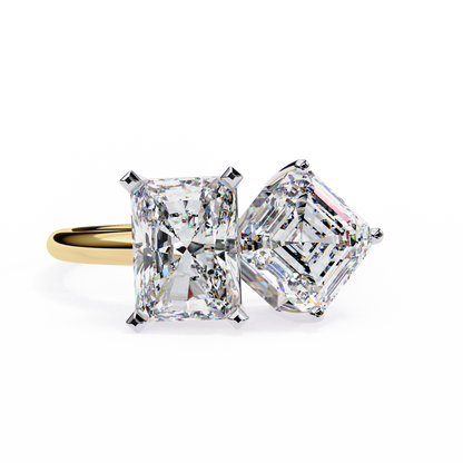 Two-Stone Emerald Square & Radiant Cut Diamond Open Ring in 925 Silver, 10K/14K Gold, or Platinum – Finora Jewelry