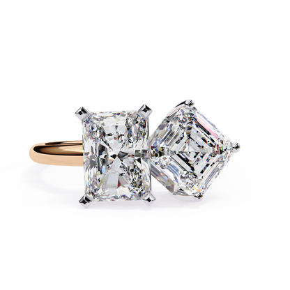 Two-Stone Emerald Square & Radiant Cut Diamond Open Ring in 925 Silver, 10K/14K Gold, or Platinum – Finora Jewelry