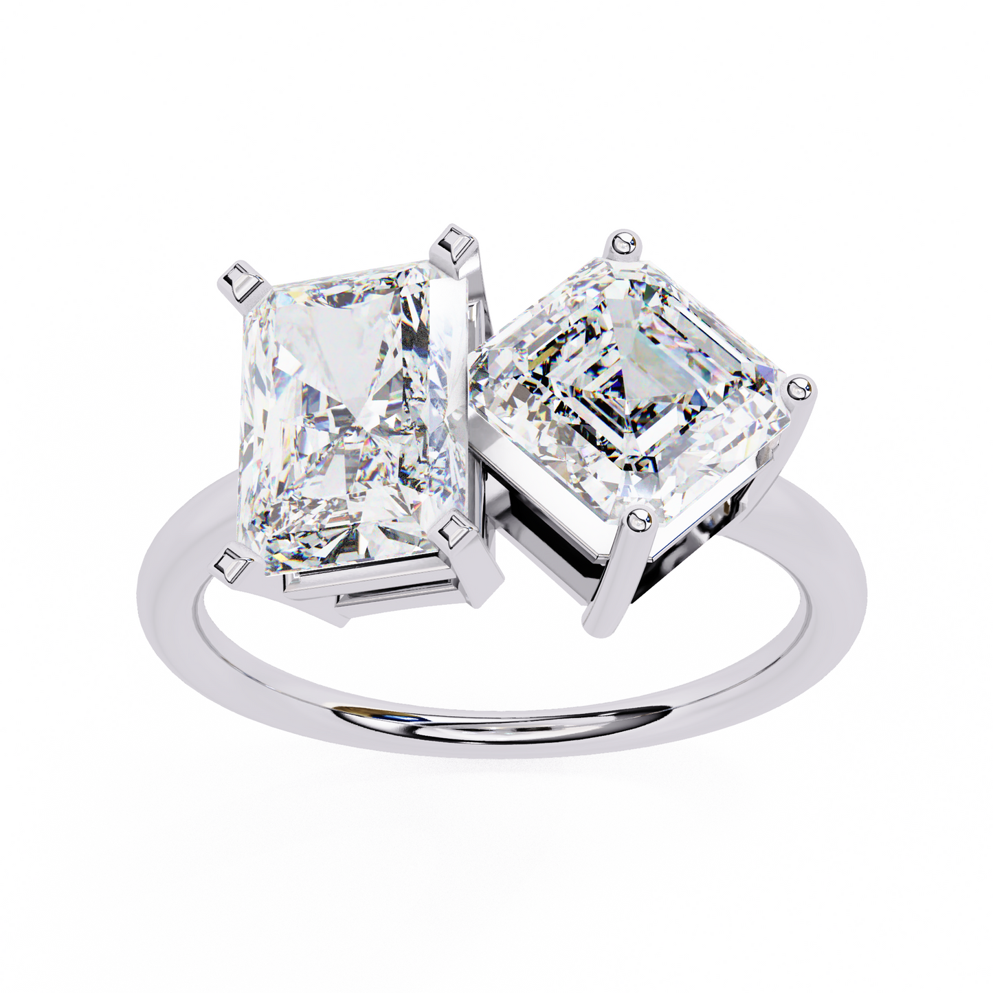 two-stone emerald square & radiant cut diamond open ring in 925 silver, 10k/14k gold, or platinum – finora jewelry