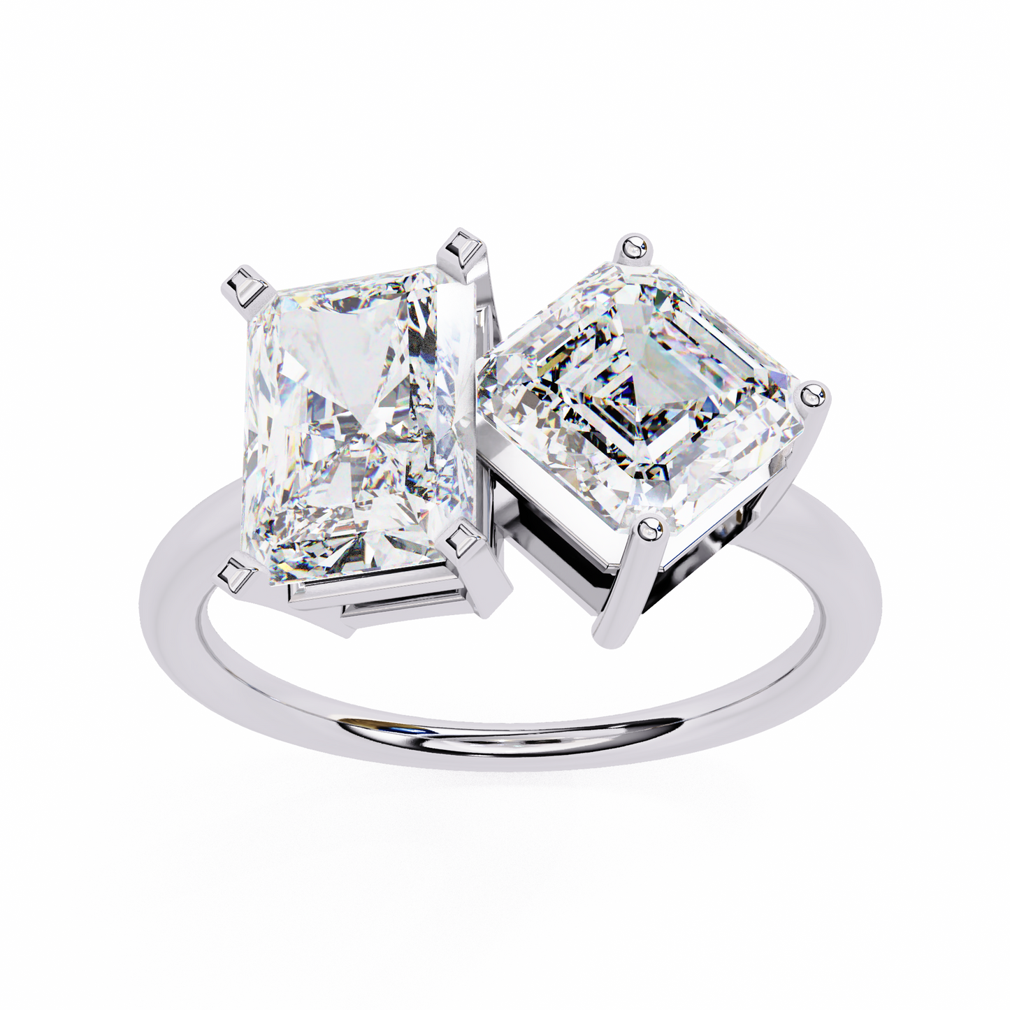 two-stone emerald square & radiant cut diamond open ring in 925 silver, 10k/14k gold, or platinum – finora jewelry
