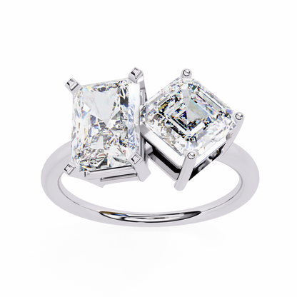 Two-Stone Emerald Square & Radiant Cut Diamond Open Ring in 925 Silver, 10K/14K Gold, or Platinum – Finora Jewelry