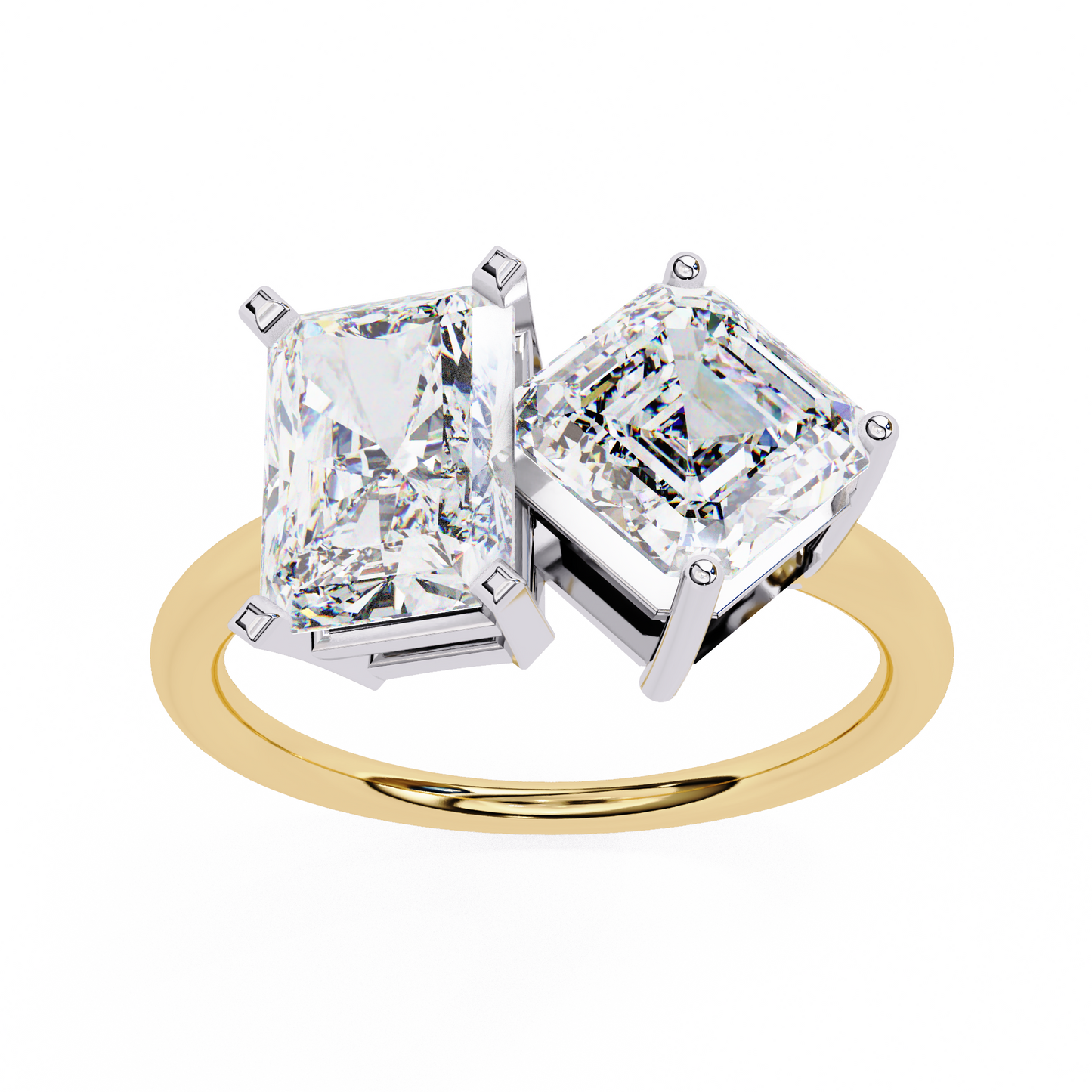 two-stone emerald square & radiant cut diamond open ring in 925 silver, 10k/14k gold, or platinum – finora jewelry