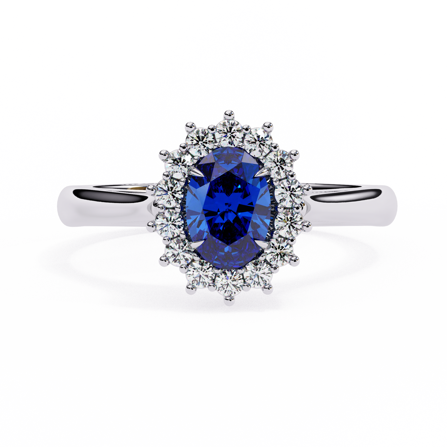 oval blue sapphire & diamond halo engagement ring in 925 silver, 10k/14k gold, or platinum – finora jewelry