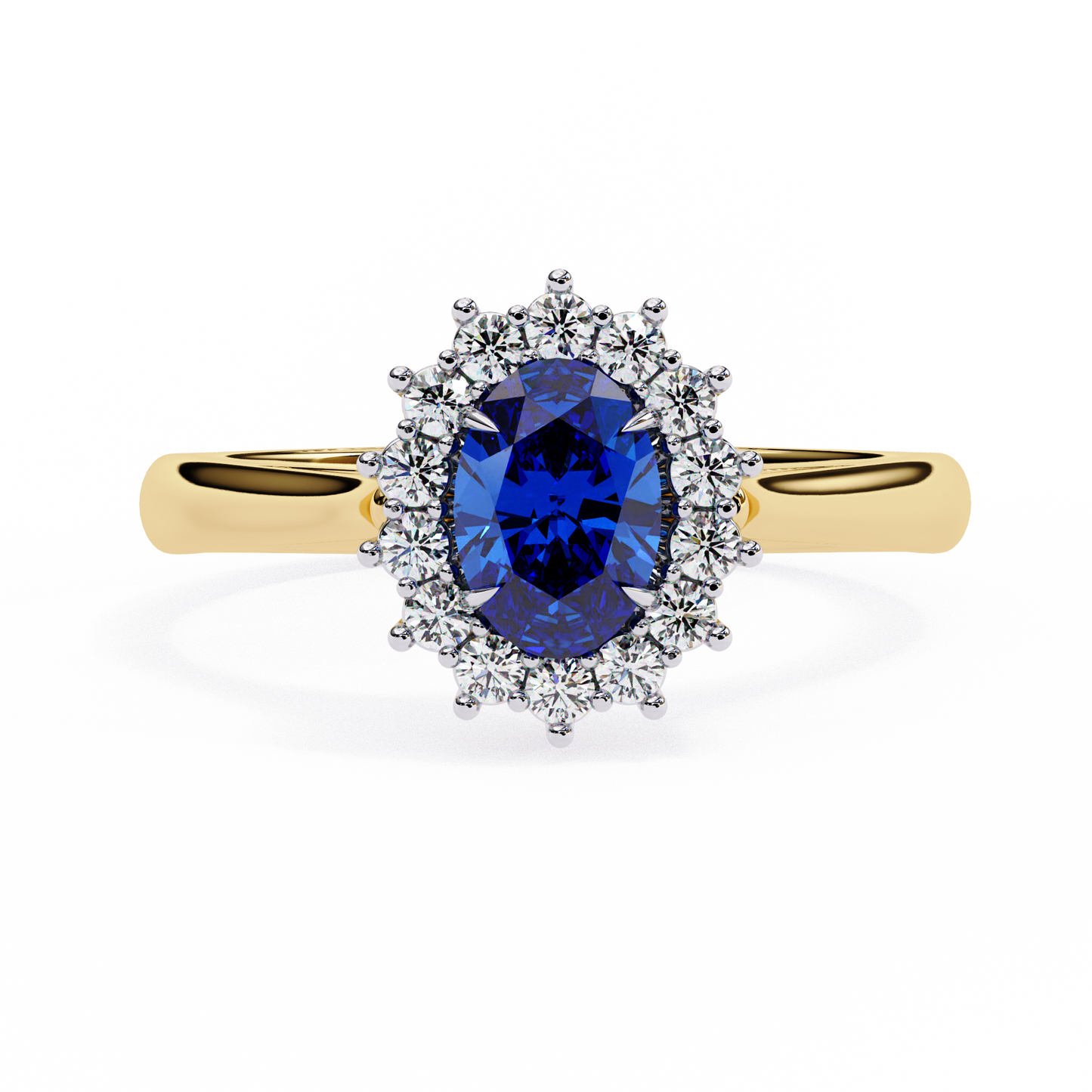 oval blue sapphire & diamond halo engagement ring in 925 silver, 10k/14k gold, or platinum – finora jewelry