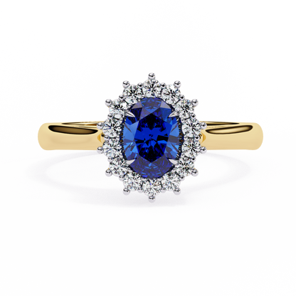 Oval Blue Sapphire & Diamond Halo Engagement Ring in 925 Silver, 10K/14K Gold, or Platinum – Finora Jewelry