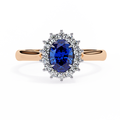 Oval Blue Sapphire & Diamond Halo Engagement Ring in 925 Silver, 10K/14K Gold, or Platinum – Finora Jewelry