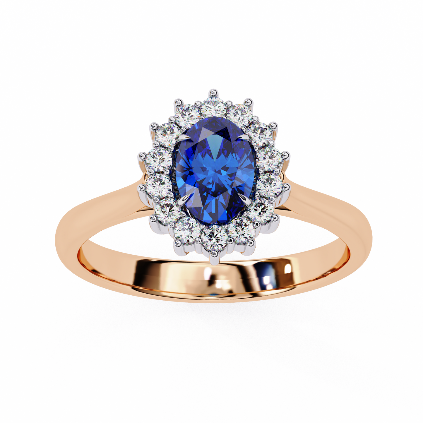 oval blue sapphire & diamond halo engagement ring in 925 silver, 10k/14k gold, or platinum – finora jewelry