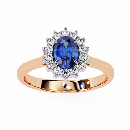 Oval Blue Sapphire & Diamond Halo Engagement Ring in 925 Silver, 10K/14K Gold, or Platinum – Finora Jewelry