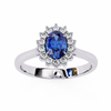 Oval Blue Sapphire & Diamond Halo Engagement Ring in 925 Silver, 10K/14K Gold, or Platinum – Finora Jewelry