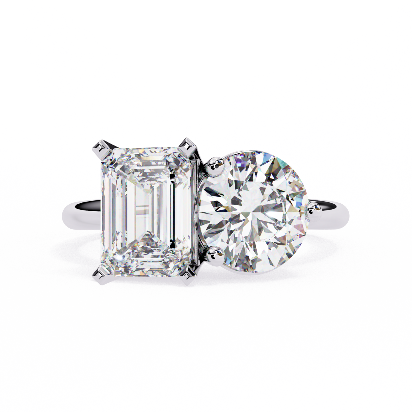 emerald & round cut toi et moi diamond ring in silver, gold, or platinum – finora jewelry