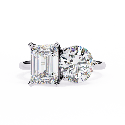 Emerald & Round Cut Toi et Moi Diamond Ring in Silver, Gold, or Platinum – Finora Jewelry