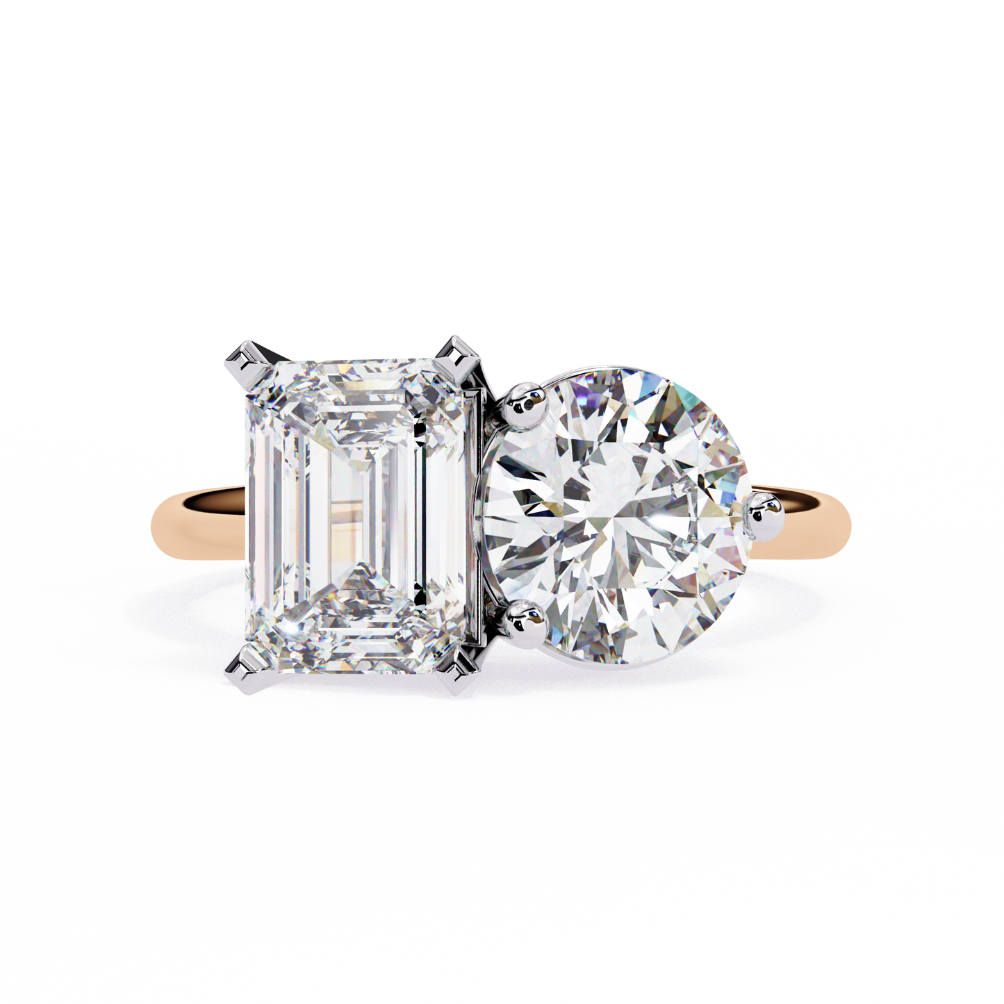 emerald & round cut toi et moi diamond ring in silver, gold, or platinum – finora jewelry