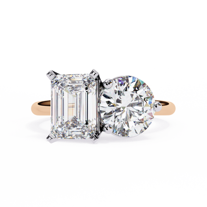 Emerald & Round Cut Toi et Moi Diamond Ring in Silver, Gold, or Platinum – Finora Jewelry