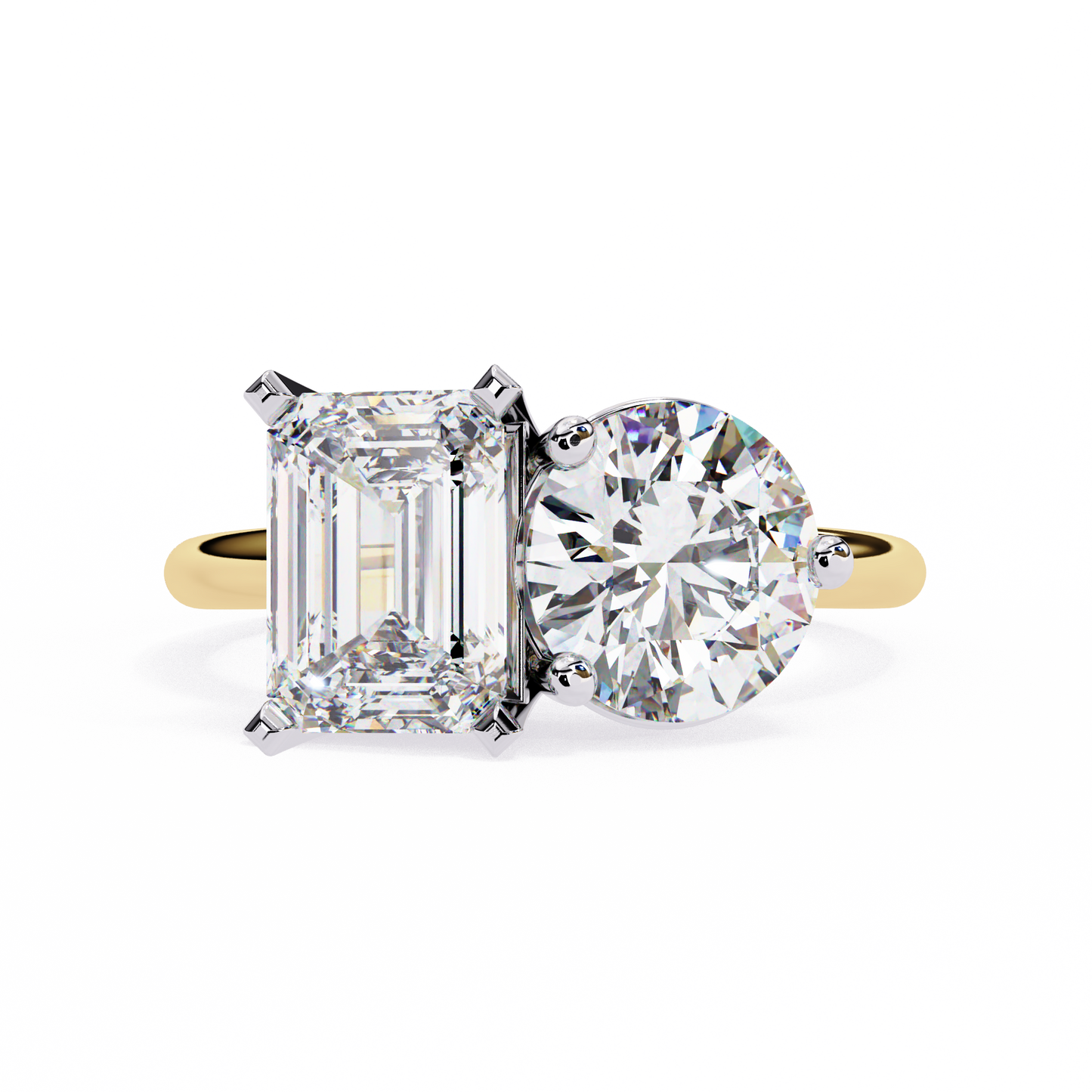 emerald & round cut toi et moi diamond ring in silver, gold, or platinum – finora jewelry