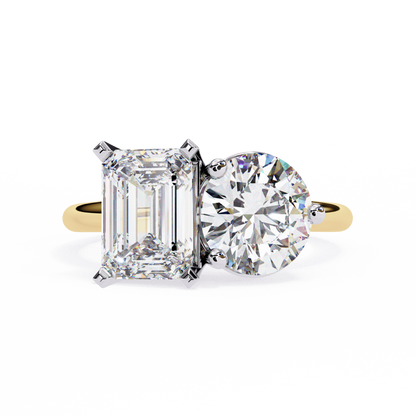Emerald & Round Cut Toi et Moi Diamond Ring in Silver, Gold, or Platinum – Finora Jewelry