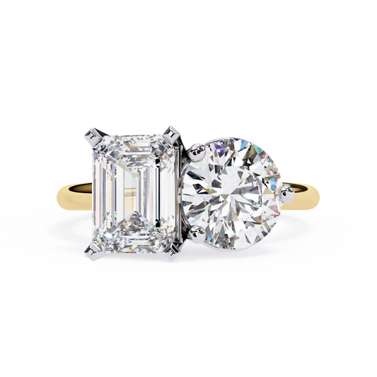 Emerald & Round Cut Toi et Moi Diamond Ring in Silver, Gold, or Platinum – Finora Jewelry