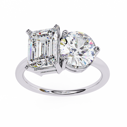 Emerald & Round Cut Toi et Moi Diamond Ring in Silver, Gold, or Platinum – Finora Jewelry