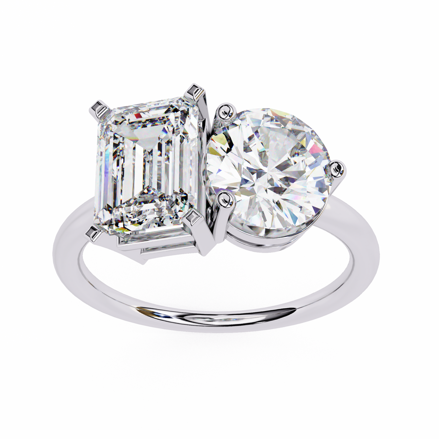 emerald & round cut toi et moi diamond ring in silver, gold, or platinum – finora jewelry
