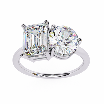 Emerald & Round Cut Toi et Moi Diamond Ring in Silver, Gold, or Platinum – Finora Jewelry