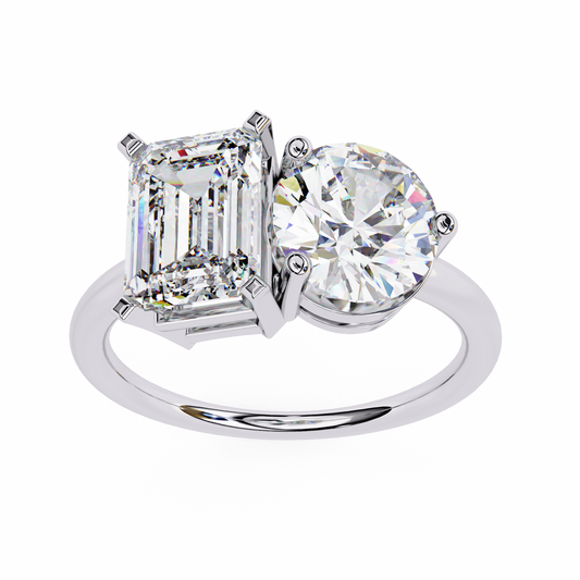 Emerald & Round Cut Toi et Moi Diamond Ring in Silver, Gold, or Platinum – Finora Jewelry