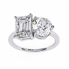 Emerald & Round Cut Toi et Moi Diamond Ring in Silver, Gold, or Platinum – Finora Jewelry