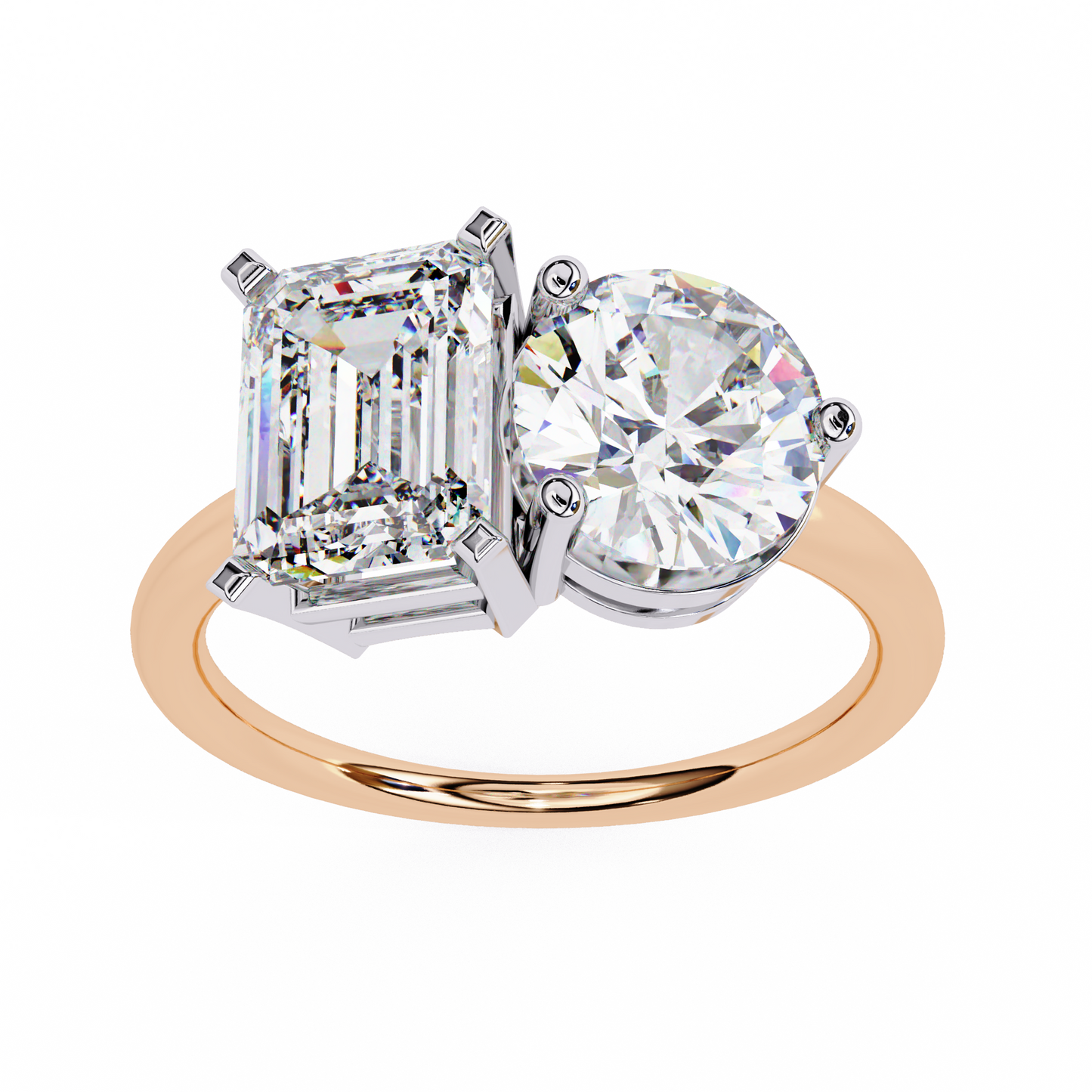 emerald & round cut toi et moi diamond ring in silver, gold, or platinum – finora jewelry