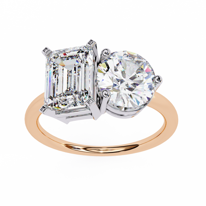 Emerald & Round Cut Toi et Moi Diamond Ring in Silver, Gold, or Platinum – Finora Jewelry