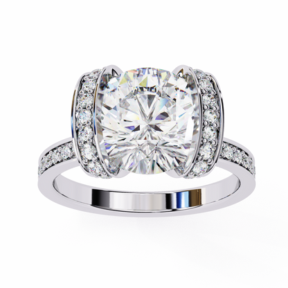 Bold Round-Cut Diamond Ring with Pavé-Set Accent Bands in 925 Silver, 10K / 14K Gold, or Platinum – Finora Jewelry
